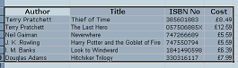 Highlighted block of data