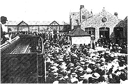 large crowds arriving at the Mumbles Pier during the Edwardian Era